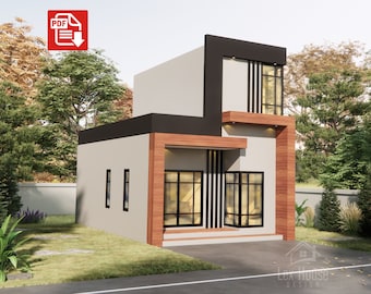 Plan de petite maison moderne, conception de plan de petite maison, 1 chambre et 1 salle de bain, sections en élévation, plan de petite maison, téléchargement numérique [A04]