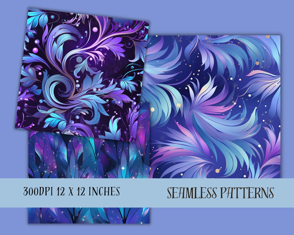 Gradient Patterns, Blue and Purple Seamless Patterns Digital Paper ...