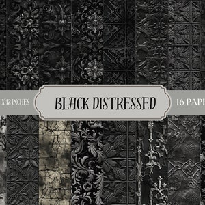 Black Distressed Digital Paper, Black Textures, Gothic Designs, Instant Download