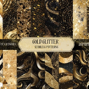 Glitter oro, carta digitale, sfondi in lamina nera e oro senza soluzione di continuità, carta per scrapbooking stampabile