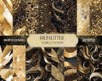 Gold Glitter, Digital Paper, Seamless Black and Gold foil backgrounds, Printable Scrapbook Paper