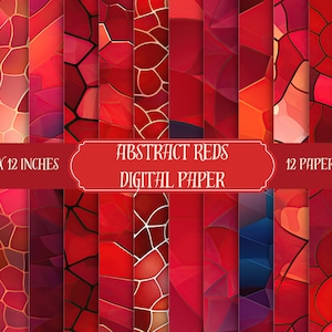 Red Digital Paper Pack for Scrapbooking, Red Background Textures for Sublimation, Printable Crimson Paper for Crafts, Mosaic Design