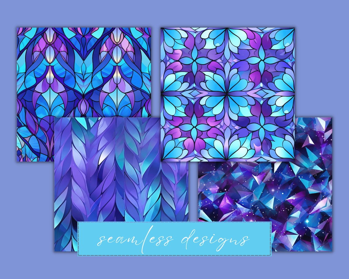 Gradient Patterns, Blue and Purple Seamless Patterns Digital Paper ...