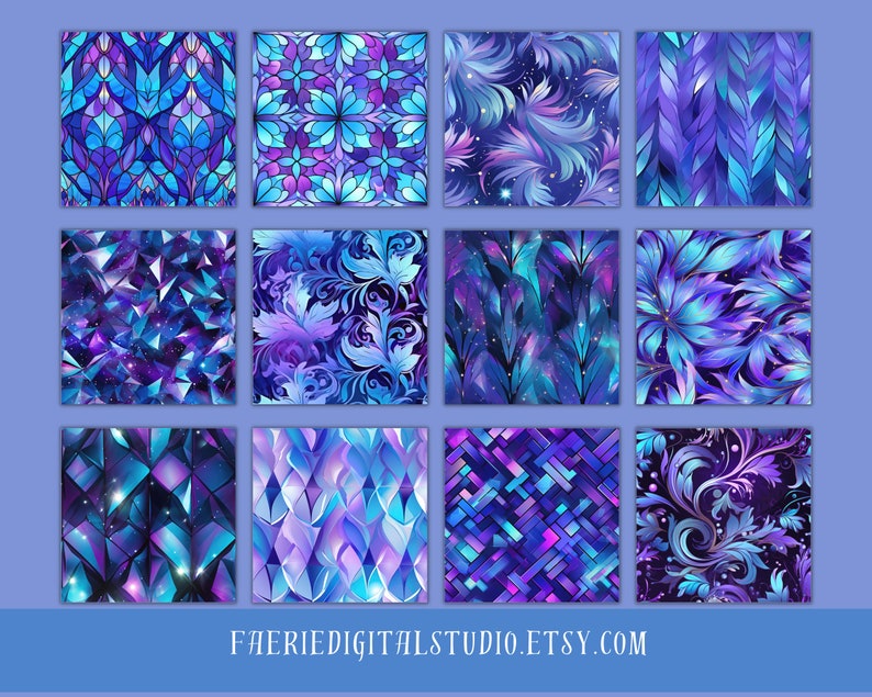 Gradient Patterns, Blue and Purple Seamless Patterns Digital Paper ...