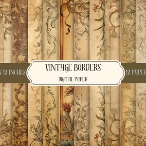 Vintage-Bordüren-Designs, Vintage-Papier, digitales Papier, sofortige Downloads