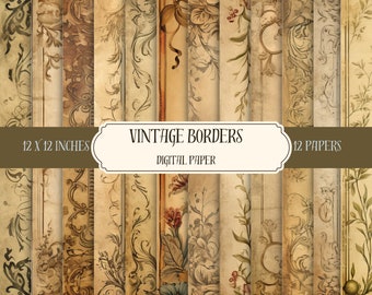 Vintage Border Designs, Vintage Paper, Digital Paper, Instant Downloads