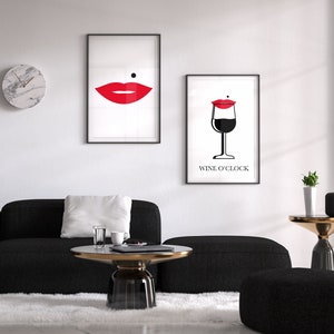 Impresión de decoración del hogar 2 piezas Conjunto de carteles Arte digital, Diseño atemporal, Degustación de vinos, Imaginación abstracta, Galería interior minimalista de la casa