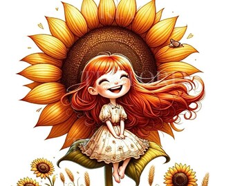 Cute sunflower girl postcards | 5 postcards collection set