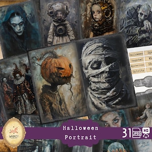 Gothic Junk Journal Kit Creepy Junk Journal Portrait Printable Halloween Printing Vintage Spooky Junk Journal Ephemera Digital Scrapbook