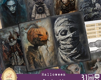 Gothic Halloween Junk Journal Kit: Creepy Portrait Ephemera (Digital Download)