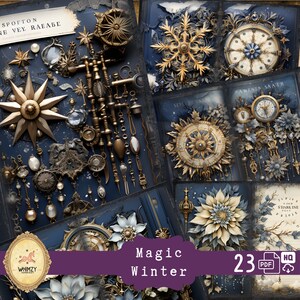 Steampunk Winter Junk Journal Xmas Papers Magic Snowflake Christmas Wishes Paper Forest Winter Snow Forest Cozy Jingle Bells Holiday Gifted