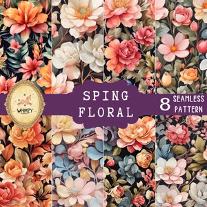 Lentepatroon Herfstbloem Bloeiend dagboekpapier Tropische bloemen Papier Digitaal patroon Thanksgiving Afdrukbaar Herfstpatroon Tuinbegaafd