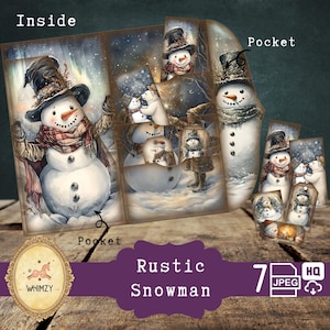 Snowman Trifold Folio Junkjournal Rustic Christmas Fai da te Mini Folio Junk Journal Kit Digital Folding Folio Folder Kit Pocket Insert Ephemera