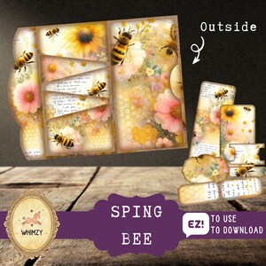 Spring Bee Kit folio papier indésirable à trois volets vintage Mini kit folio papier indésirable bricolage mini carnet de bord numérique pliant Kit pochette pochette éphémère