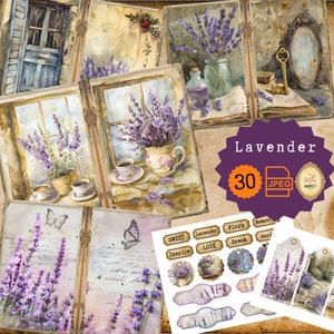 Lavendel Junk Journal Kit, druckbare Seiten, Lavendel Junk Journal, Lavendel Junk Journal Papier, Digital Collage Sheet, lila Blume, Shabby
