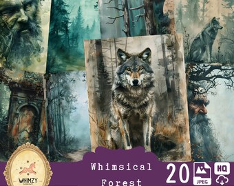 Whimsical Forest Junk Journal Kit Woodland Animal Printable Old Forest