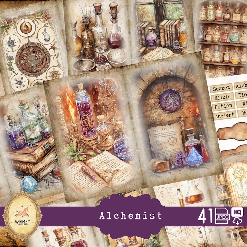 Alchemist Junk Journal Kit, Wizard Printable Ephemera, Medieval Magic ...