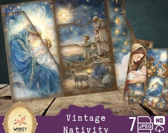 Nativity Trifold Folio Junk Journal Kit | Holy Night Mini Folding Emphemera