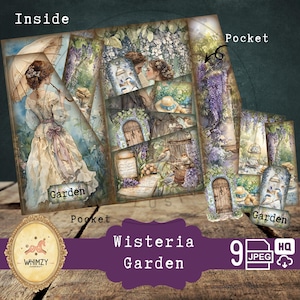 Kit de carnet de voyage folio à trois volets botanique Wisteria Spring Mini kit de carnet de bord folio pliable pour jardin Kit de pochette de rangement éphémères