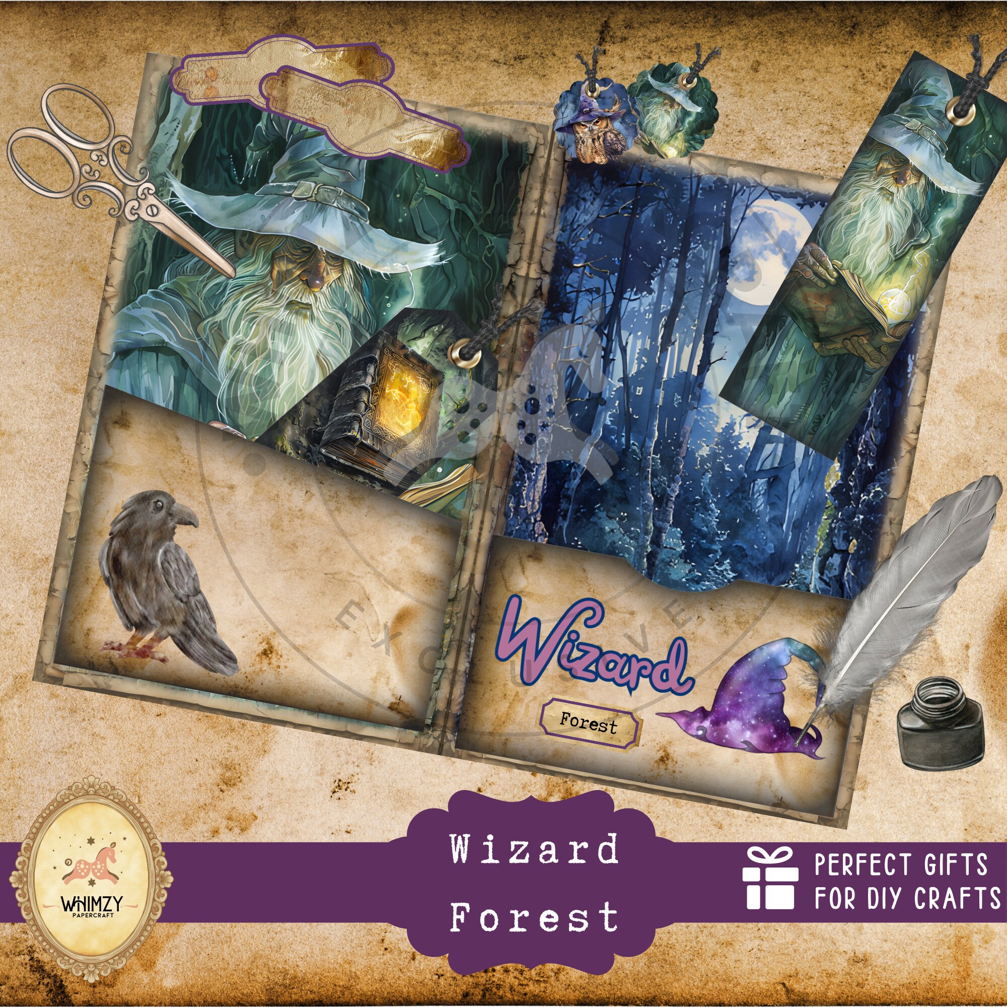 Wizard Forest Junk Journal Kit, Witchy Magic Printable Ephemera Digital ...