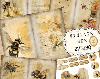 Kit de diario basura de abejas / Imprimibles vintage de abejas / Papeles y efímeros de apicultor de abejas reinas