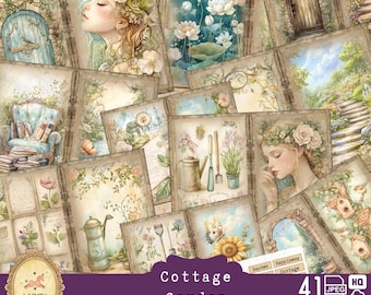 Kit de diario de recortes para jardín rústico, efímeros botánicos vintage estilo shabby chic, descarga digital.