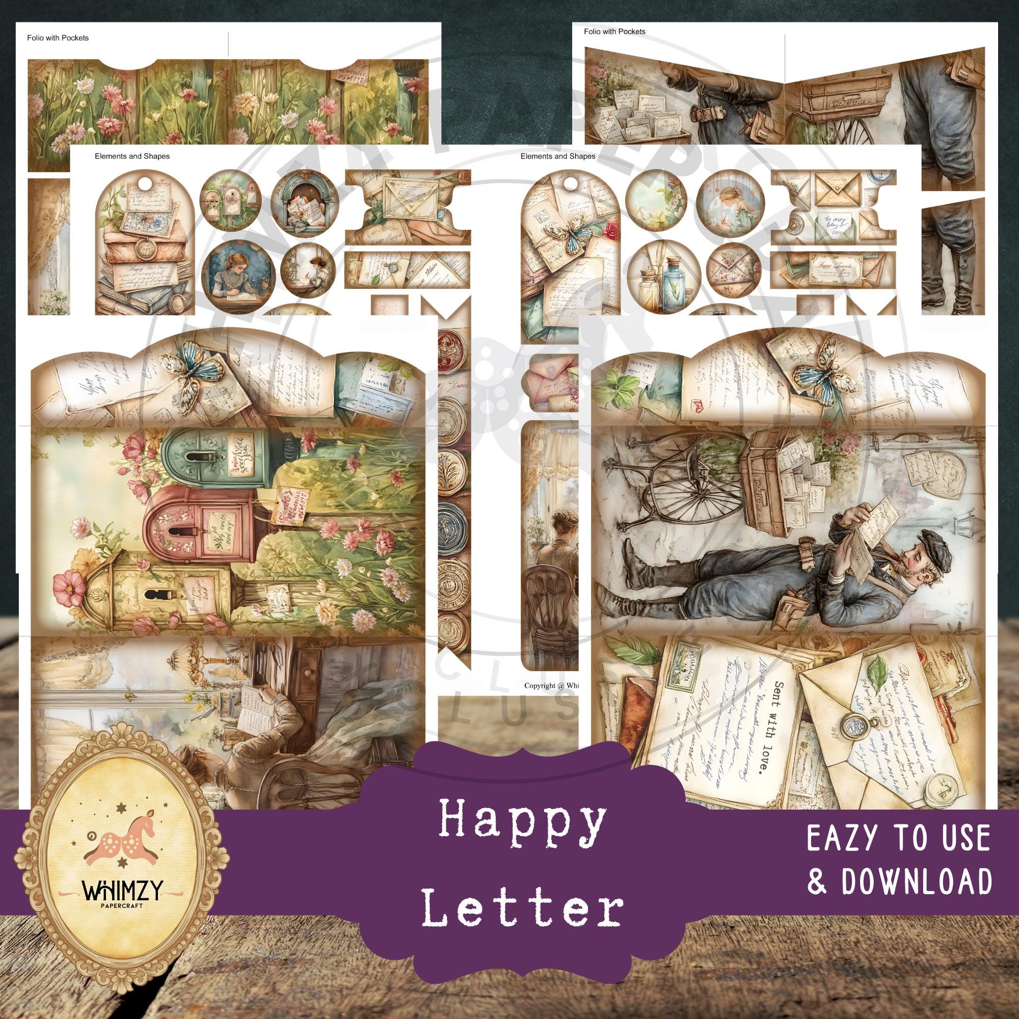 Vintage Letter Trifold Folio Junk Journal Kit Mini Folding Digital ...