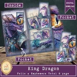 Mini-journal folio à trois volets King Dragon indésirable Forêt de dragons Mini-journal folio indésirable à trois volets Shadowed Wings Kit dossier folio pliable numérique Insert de poche