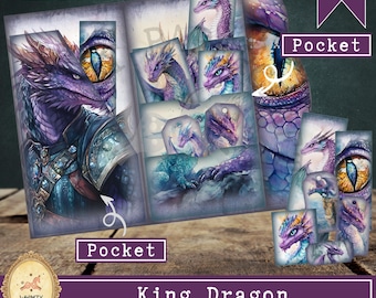 King Dragon Trifold Folio Junk Journal Kit | Fantasy Dragon Printable | Dark Forest Ephemera