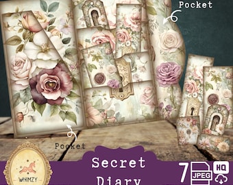 Memories Diary Junk Journal Kit: Trifold Folio, Pocket Ephemera Vintage Letter Printable