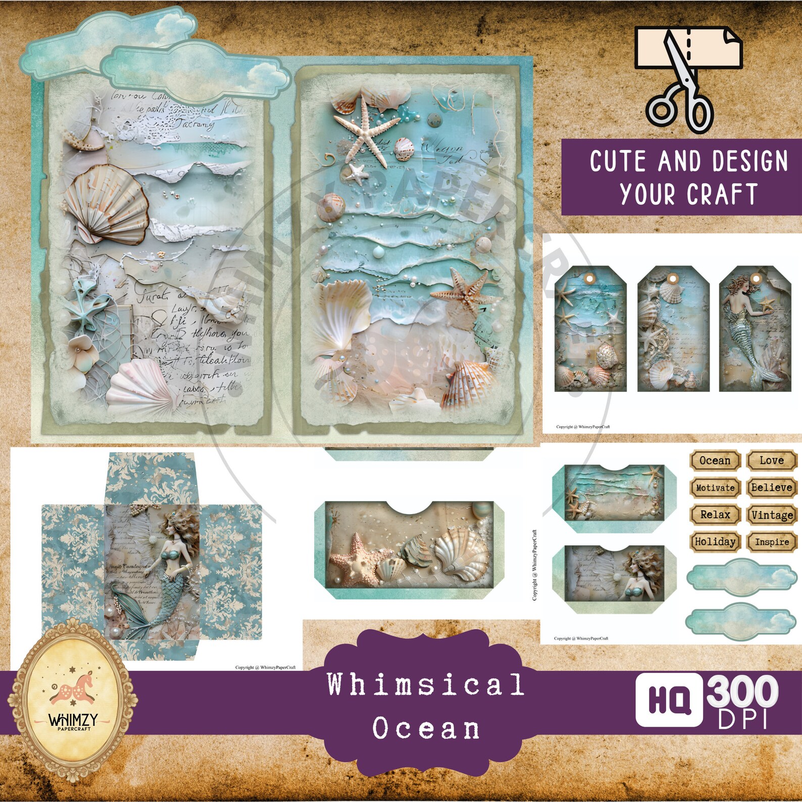 Nautical Junk Journal Printable, Ocean Beach Scrapbook Kit, Coastal ...