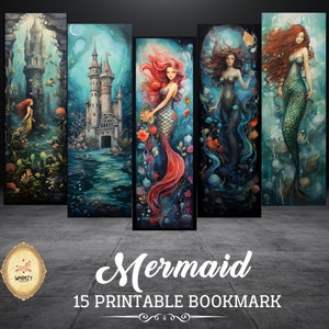 Bundle de signets imprimables sirènes fantastiques en téléchargement numérique PNG JPG usage commercial Sublimation jonque marine feuille de signets pour journal imprimé et découpé