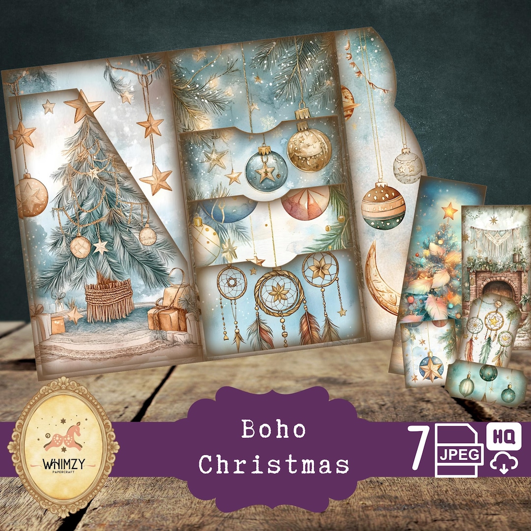 Boho Christmas Junk Journal Kit: Trifold Folio Ephemera (digital ...