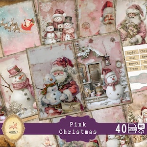 Christmas Junk Journal Kit: Santa & Snowman Shabby Collage (Digital Download)