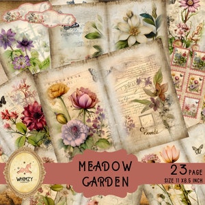 Kit di fiori digitali per diario della spazzatura del giardino del prato Diario della spazzatura digitale botanico Collage di fiori selvatici Carta per diario della spazzatura digitale floreale stampabile