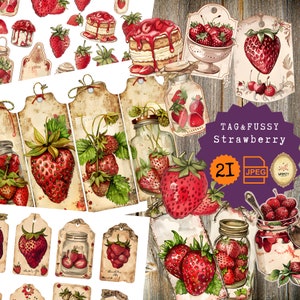 Tag fraise journal indésirable rouge éphémère coupe difficile recette indésirable journal garde-manger cuisson cuisine journal cuisine fruits papier vintage imprimable