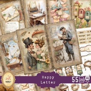 Diario basura con cartas felices, buzón vintage, escritura de cartas, cartas, imprimibles, buzones felices, correo feliz shabby, descarga digital