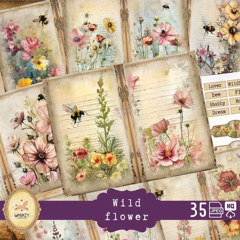 Wildflower Junk Journal Kit | Printable Spring Garden Papers | Vintage ...