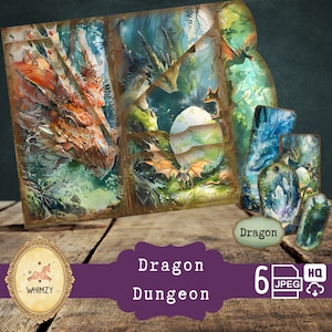 Dragon Duageon Trifold Folio Junk Journal Vintage Mystical DIY Mini Folio Junk Journal Kit Digitaler Falt-Folio-Ordner-Kit Pocket Insert