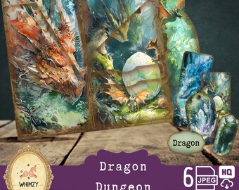 DragonDungeon Trifold Folio Junk Journal Kit | Vintage Mystical Mini Folio | Digital Pocket Insert