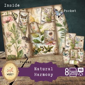 Natural Harmony Folio 3 volets Folio Botanical Junk Journal Mini Folio Junk Journal Folio Pliable Numérique Kit Pochette Pochette Ephémère