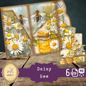 Junkjournal à trois volets Abeille Diy Folio Diy Queen Bee numérique Folio Folder Kit Bee Kind Pochette Insert Abeille vintage Cadeaux éphémères