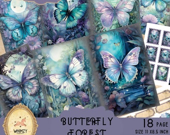 Kit de diario basura de mariposas: páginas imprimibles de bosque de fantasía