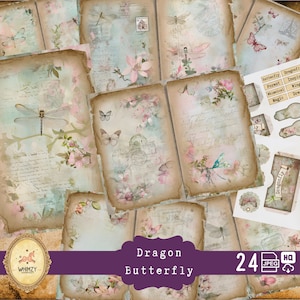 Dragonfly Junk Journal, Dragonflies Digi Kit Vintage Dragonfly Papers, Dragonfly Junk Journal stampabile, Pagine digitali Butterfly Junkjournal