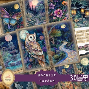 Garten Junk Journal Moonlight Printable Moonlit Garten Papier Garten Nacht Lunar Moon Journal Blumennacht Flower Journal Kit Eule Schmetterling