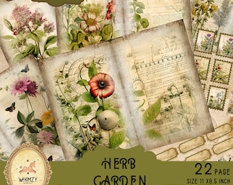 Herb Garden Junk Journal Kit, Botanical Printable Nature Ephemera