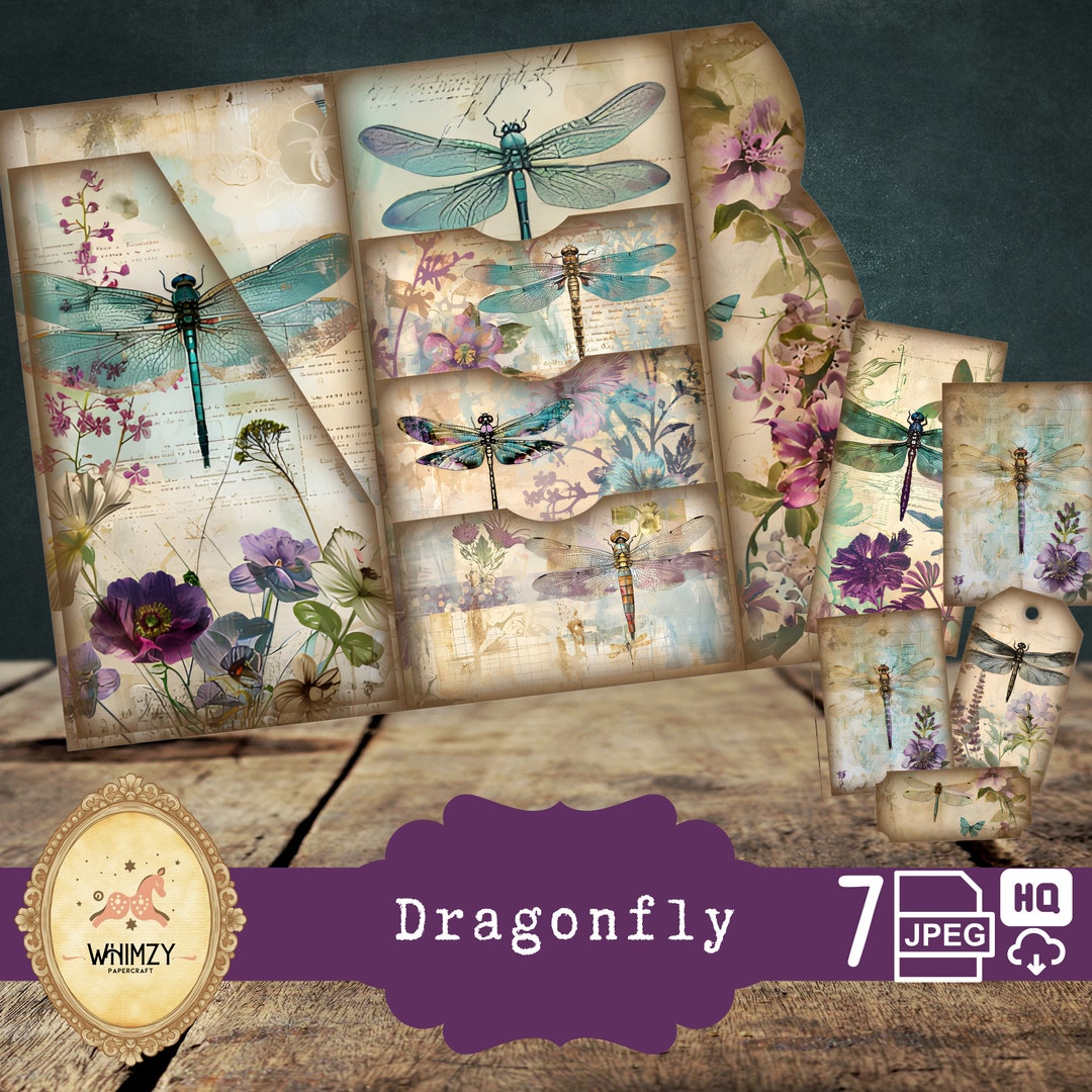 Dragonfly Trifold Folio Junkjournal Kit Vintage DIY Mini Folio Junk ...