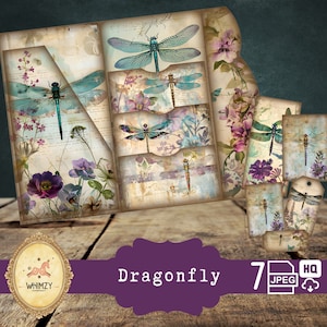 Libelle Trifold Folio Junkjournal Kit Vintage DIY Mini Folio Junk Journal Kit Digitaler Falt-Folio-Ordner-Kit Tascheneinsatz Ephemera Pack