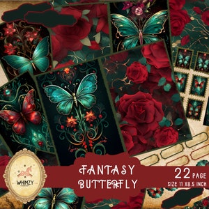 Schmetterling Rose Junk Journal Magie Schmetterling druckbare Rose Papier Fantasie Schmetterling Geschenk Rose Schmetterling Scrapbook bezaubernde Schmetterling Rose