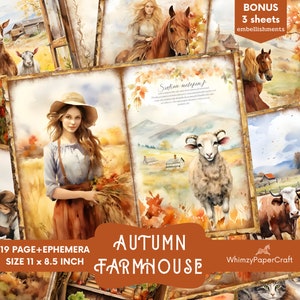 Afdrukbare pagina's Country Farm Junk Journal, Farm House Junk Journal Kit, Ranch Junk Journal Paper, Digitaal collageblad